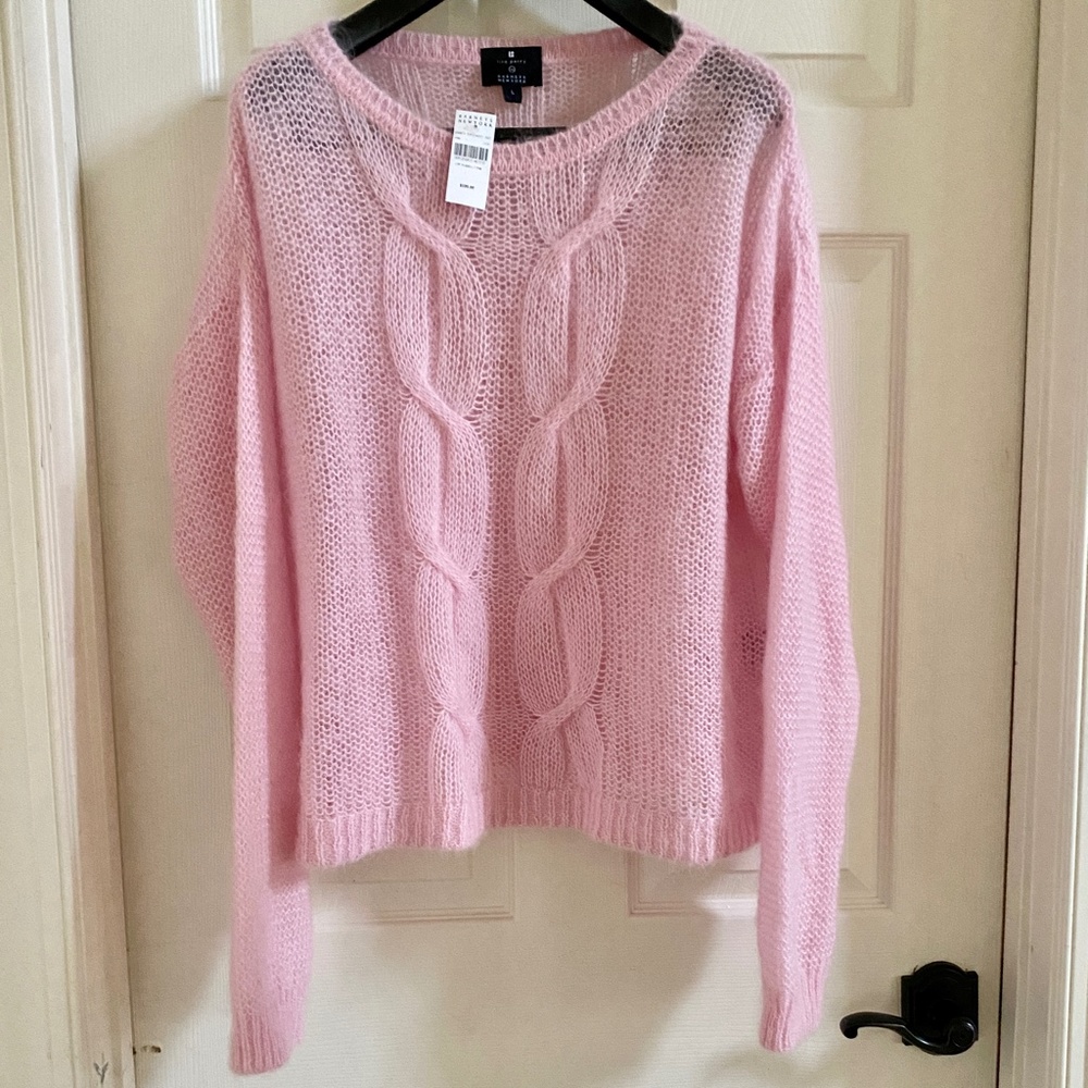 Lisa Perry Kid-Mohair Blend Open-Cable-Knit Sweater sz L NEW